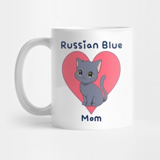 Russian Blue Mom Cat with Pink Heart Mug